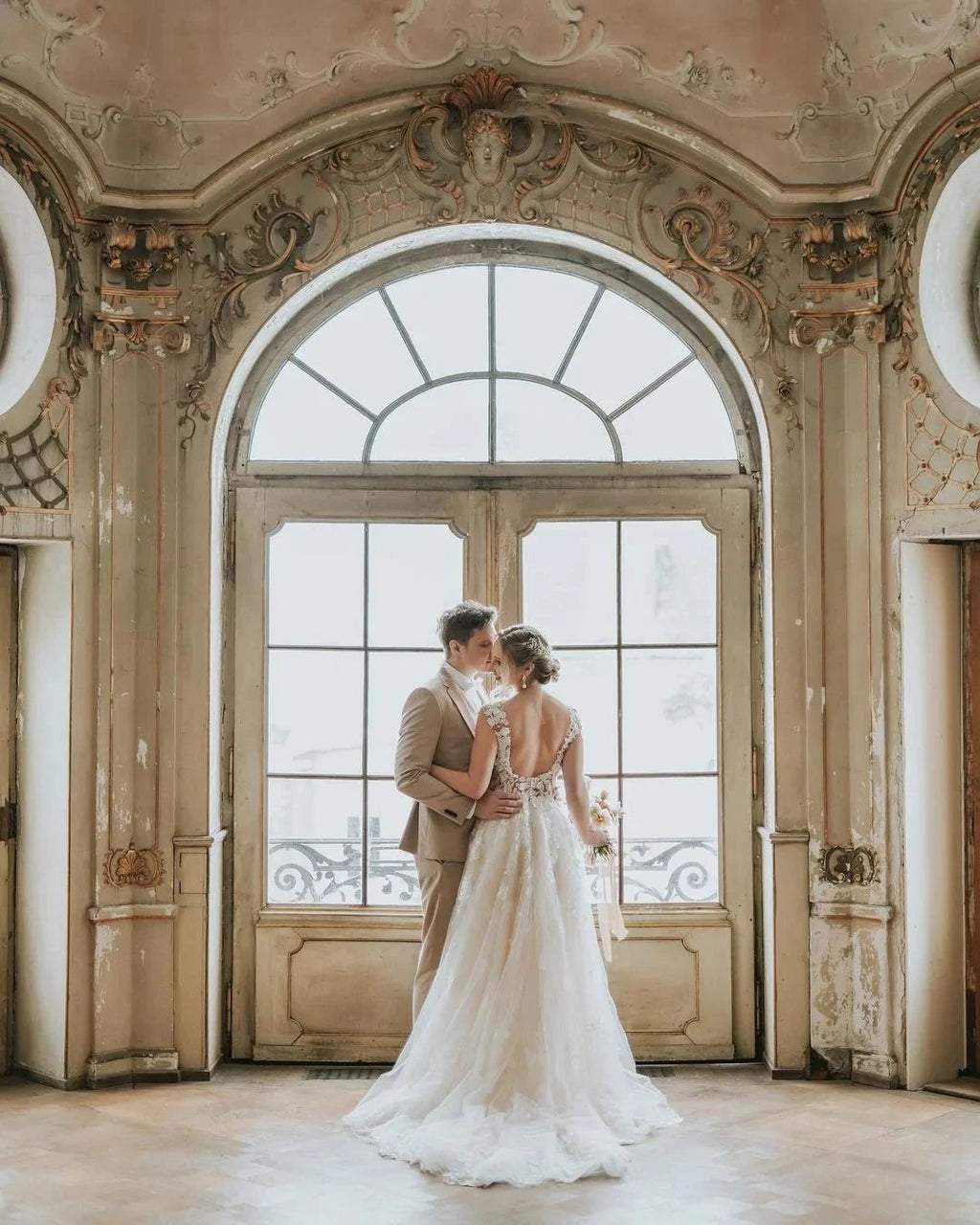 Boho Long A-line Tulle Wedding Dress with Lace Appliques by BIZTUNNEL