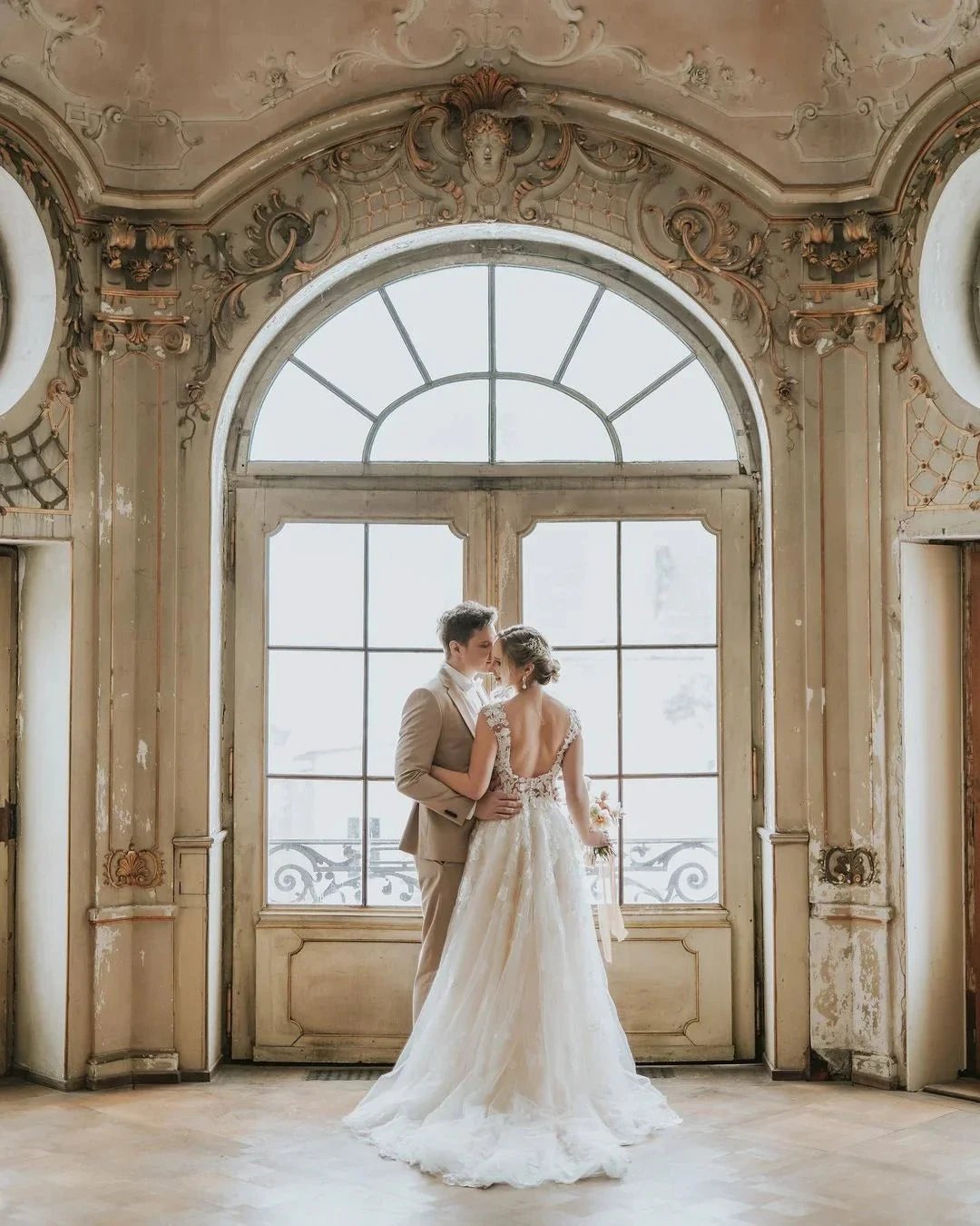 Boho Long A-line Tulle Wedding Dress with Lace Appliques by BIZTUNNEL