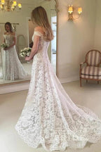 Boho Long Mermaid Off the Shoulder Lace Wedding Dress by BIZTUNNEL