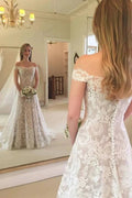 Boho Long Mermaid Off the Shoulder Lace Wedding Dress by BIZTUNNEL