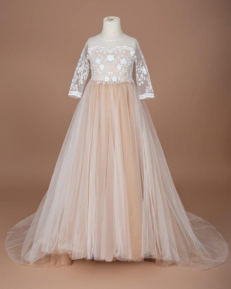 Boho Long Sleeves lace Tulle Flower Girl Dresses - photo 4