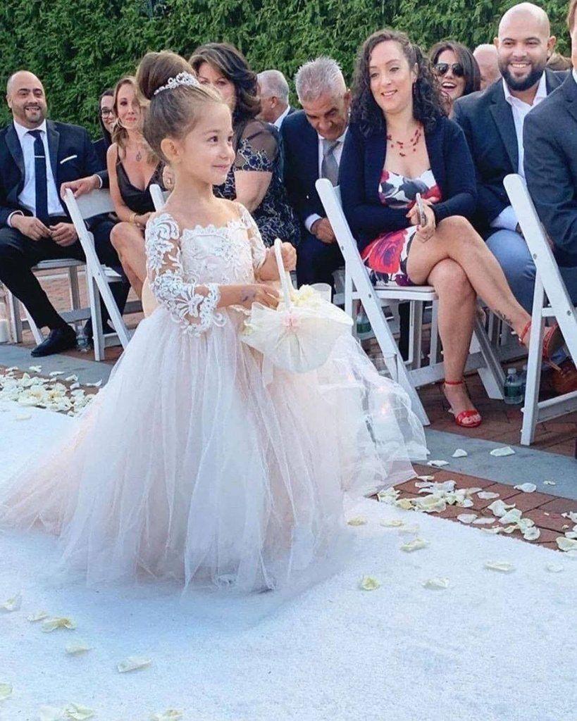 Boho Long Sleeves lace Tulle Flower Girl Dresses - photo 1