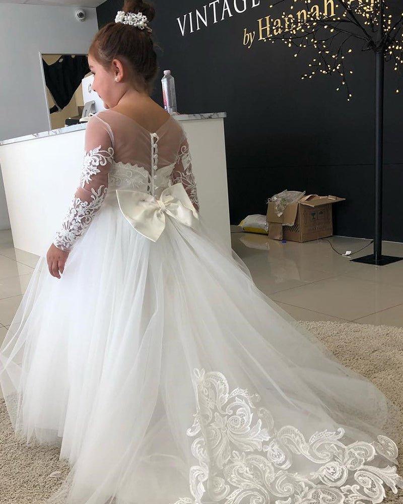 Boho Long Sleeves lace Tulle Flower Girl Dresses - photo 3