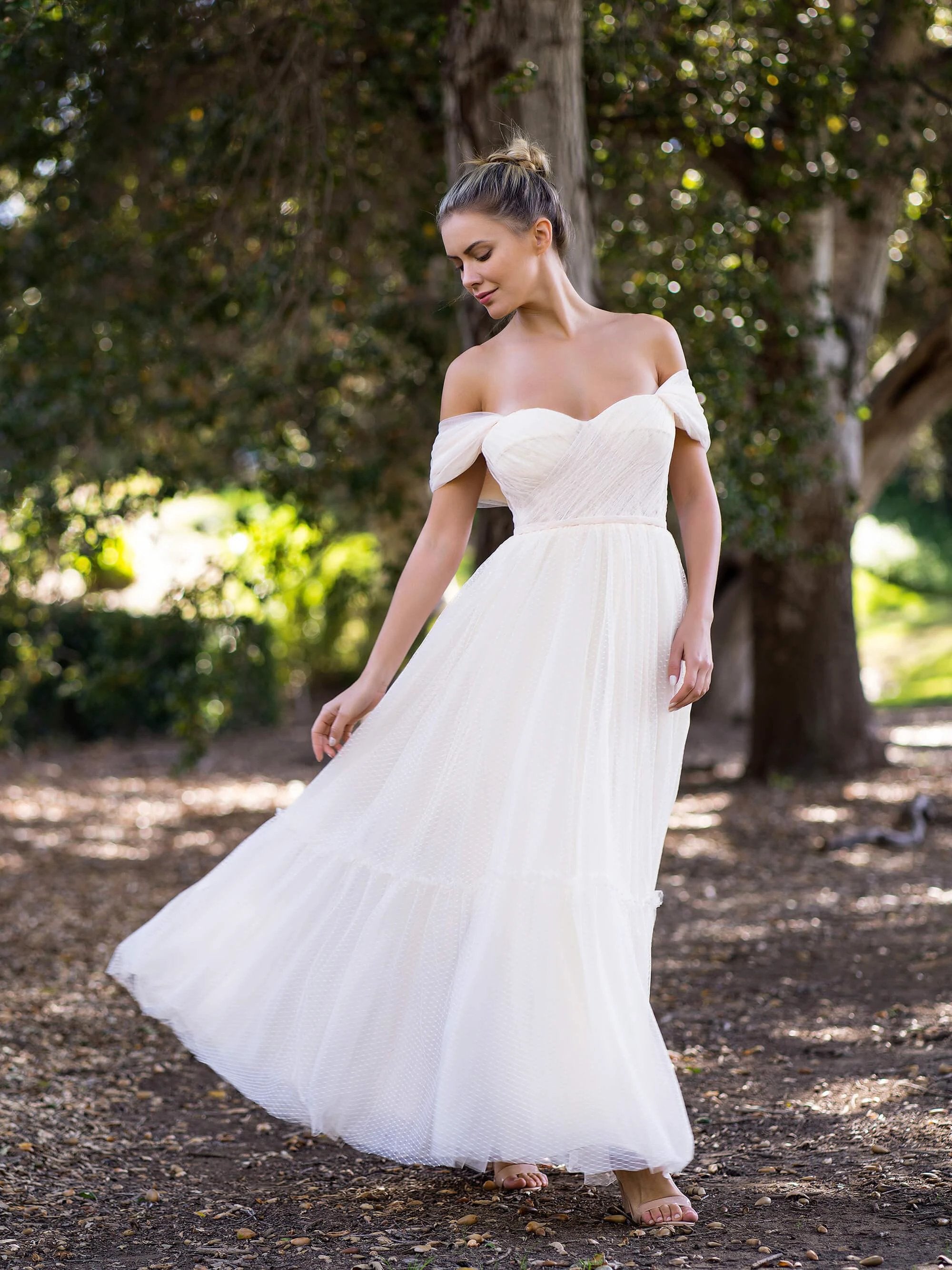 Boho A-line Off-Shoulder Tulle Prom Dress by Anne of Brittany
