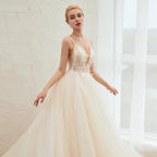 Boho Spaghetti Straps Ivory Ball Gown Tulle Aline Wedding Dress by misshow.com