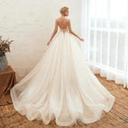 Boho Spaghetti Straps Ivory Ball Gown Tulle Aline Wedding Dress by misshow.com