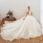 Boho Spaghetti Straps Ivory Ball Gown Tulle Aline Wedding Dress by misshow.com