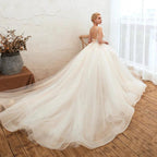 Boho Spaghetti Straps Ivory Ball Gown Tulle Aline Wedding Dress by misshow.com