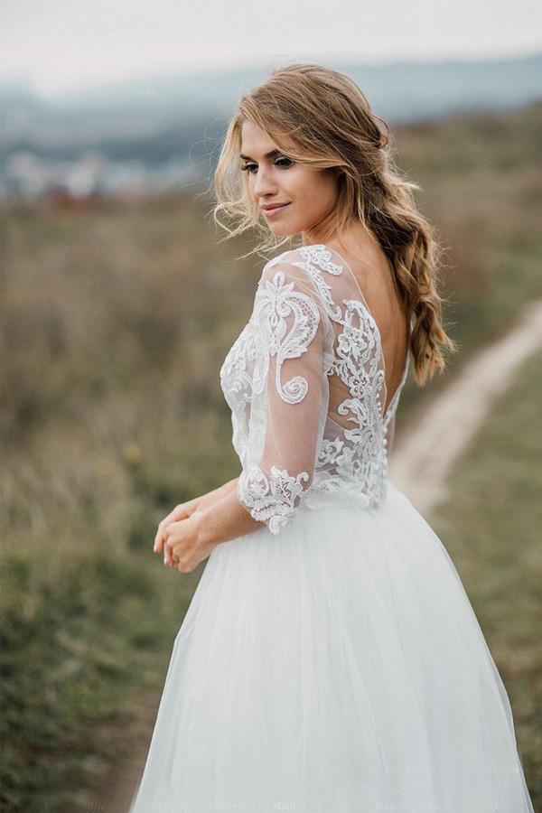 Abito da sposa boho con schiena bassa scoperta, abito nuziale separato, abito da sposa WD499