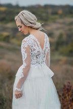 Boho Wedding Dress V Back Bridal Lace Gown Separates Wedding Dress WD496 by pgmdress
