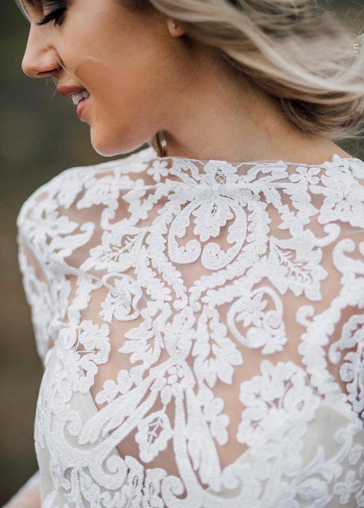 Boho Wedding Dress V Back Bridal Lace Gown Separates Wedding Dress WD496 by pgmdress