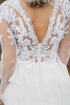 Boho Wedding Dress V Back Bridal Lace Gown Separates Wedding Dress WD496 by pgmdress