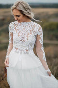Boho Wedding Dress V Back Bridal Lace Gown Separates Wedding Dress WD496 by pgmdress