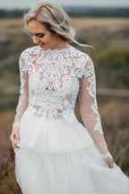 Boho Wedding Dress V Back Bridal Lace Gown Separates Wedding Dress WD496 by pgmdress