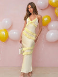 Brea | A-Line Strapless Blue Floral Printed Ruffle Tiered Long Prom Dresses with Slit by KissProm