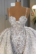 Brilliant Long Mermaid Sweetheart Sequins Wedding Dress With Ruffles Train by BIZTUNNEL