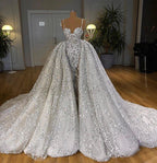 Brilliant Long Mermaid Sweetheart Sequins Wedding Dress With Ruffles Train by BIZTUNNEL
