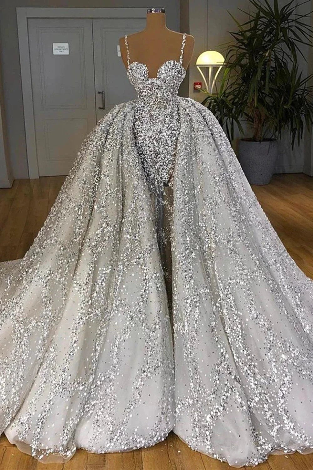 Brilliant Long Mermaid Sweetheart Sequins Wedding Dress With Ruffles Train by BIZTUNNEL