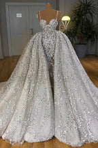 Brilliant Long Mermaid Sweetheart Sequins Wedding Dress With Ruffles Train by BIZTUNNEL