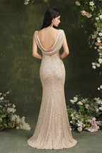 Brilliant Scoop Neck Sequins Backless Mermaid Bridesmaid/Prom Dress With Side Slit by misshow.com