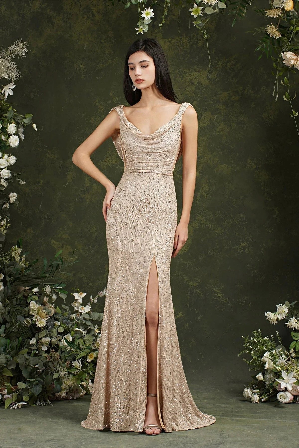 Brilliant Scoop Neck Sequins Backless Mermaid Bridesmaid/Prom Dress With Side Slit by misshow.com