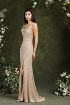 Brilliant Scoop Neck Sequins Backless Mermaid Bridesmaid/Prom Dress With Side Slit by misshow.com