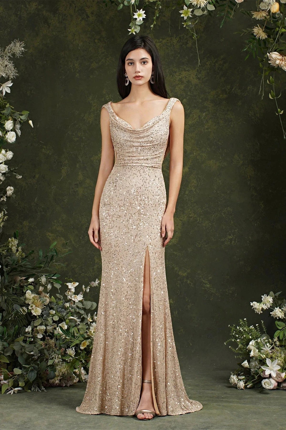 Brilliant Scoop Neck Sequins Backless Mermaid Bridesmaid/Prom Dress With Side Slit by misshow.com