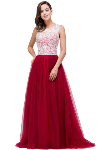 Burgundy A-line Crew Lace Chiffon Bridesmaid Dresses