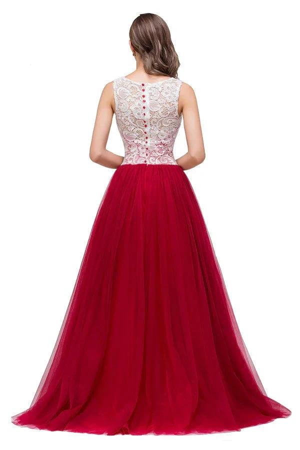 Burgundy A-line Crew Lace Chiffon Bridesmaid Dresses by misshow.com