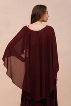 Burgundy Bridesmaid Dresses Spaghetti Straps Chiffon Floor Length Wedding Guest Dress with Back Cape Wraps by misshow.com