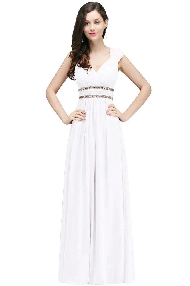 Burgundy Chiffon Sheath V Neck Long Evening Dresses by misshow.com