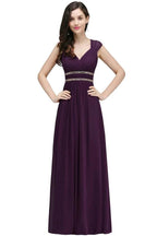 Burgundy Chiffon Sheath V Neck Long Evening Dresses by misshow.com