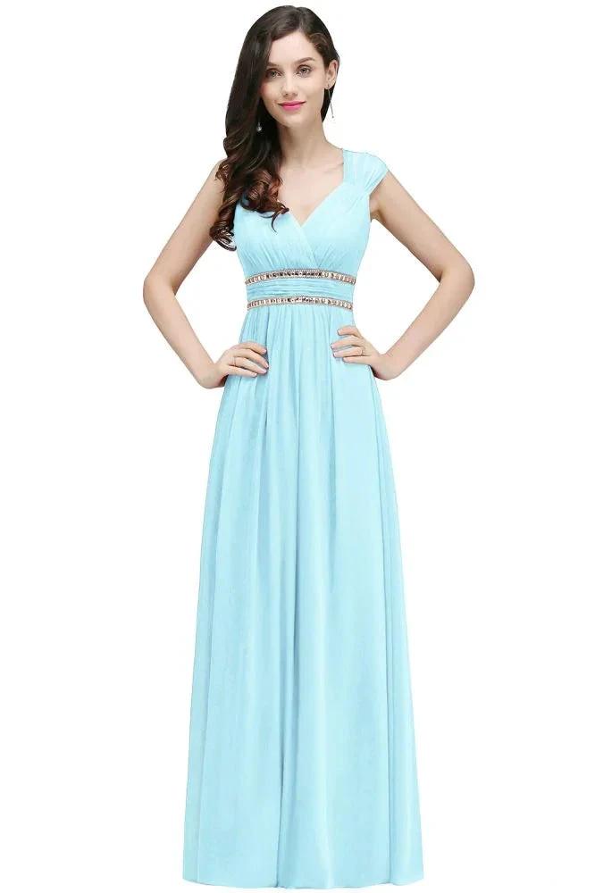 Burgundy Chiffon Sheath V Neck Long Evening Dresses by misshow.com