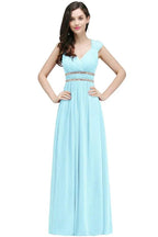 Burgundy Chiffon Sheath V Neck Long Evening Dresses by misshow.com
