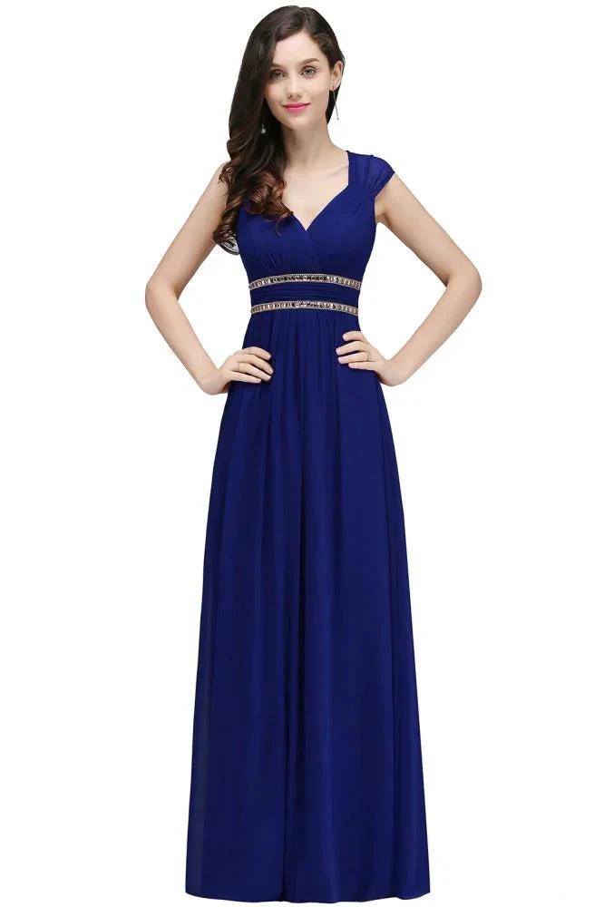 Burgundy Chiffon Sheath V Neck Long Evening Dresses by misshow.com