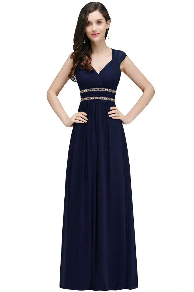 Burgundy Chiffon Sheath V Neck Long Evening Dresses by misshow.com