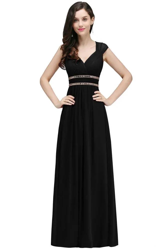 Burgundy Chiffon Sheath V Neck Long Evening Dresses by misshow.com