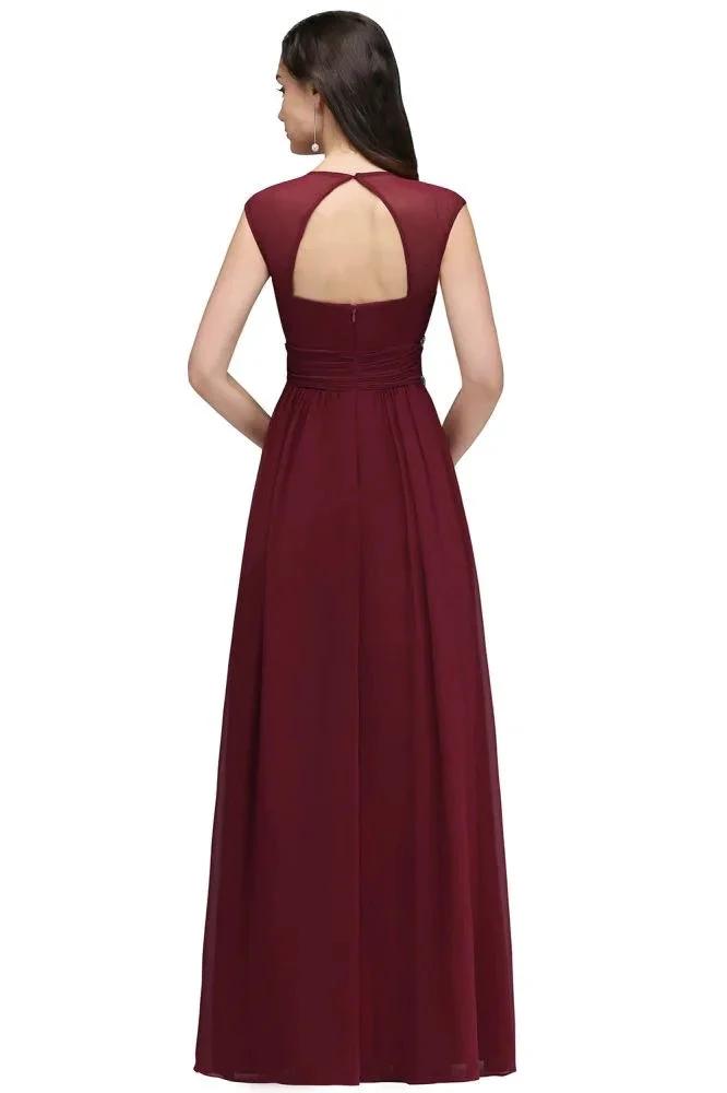 Burgundy Chiffon Sheath V Neck Long Evening Dresses by misshow.com
