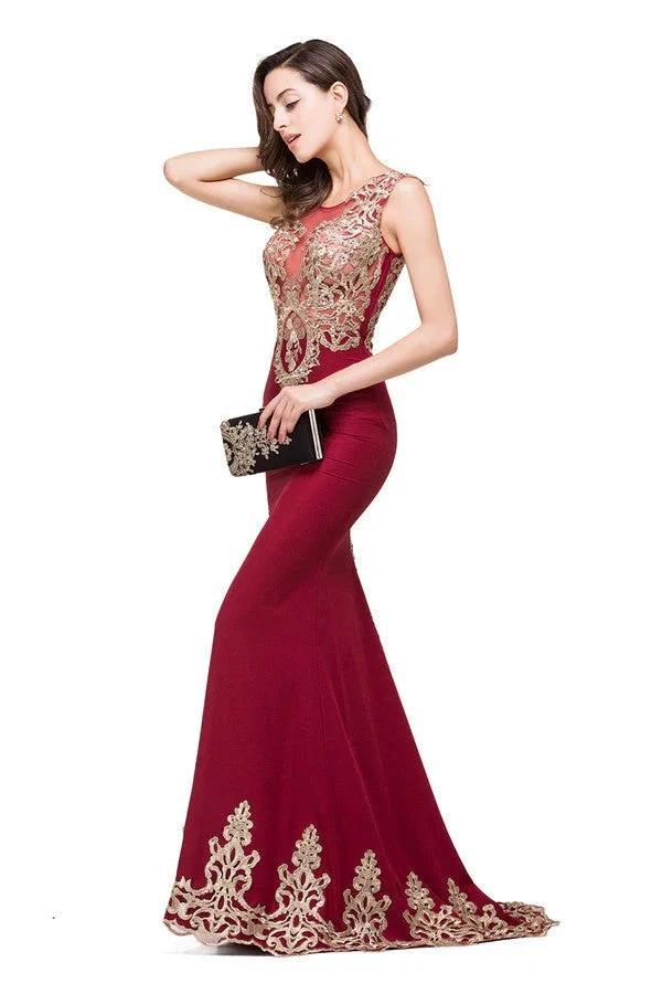 Burgundy Crew Sweep-length Mermaid Formal Dresses by misshow.com