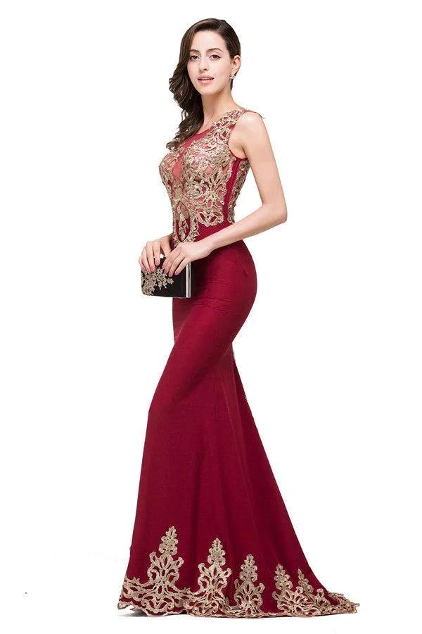 Burgundy Crew Sweep-length Mermaid Formal Dresses by misshow.com