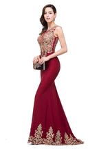 Burgundy Crew Sweep-length Mermaid Formal Dresses by misshow.com