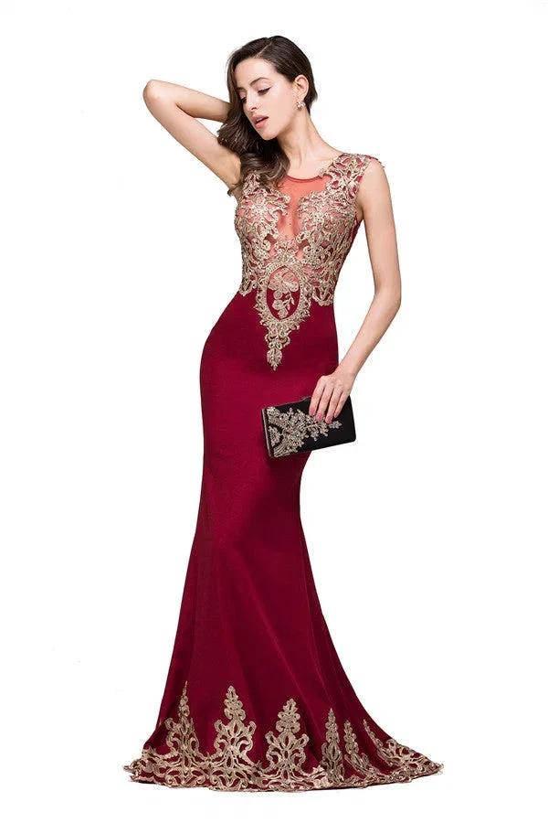 Burgundy Crew Sweep-length Mermaid Formal Dresses by misshow.com