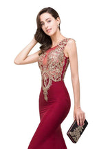 Burgundy Crew Sweep-length Mermaid Formal Dresses by misshow.com