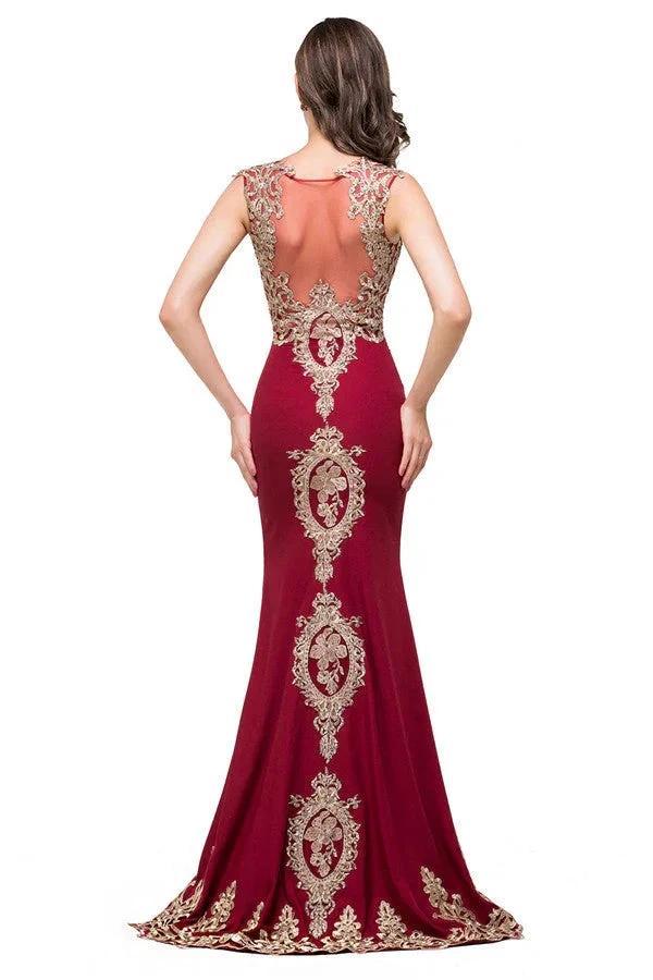 Burgundy Crew Sweep-length Mermaid Formal Dresses by misshow.com