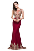 Burgundy Crew Sweep-length Mermaid Formal Dresses by misshow.com