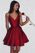 Burgundy Cute Simple Spaghetti Straps Homecoming Dress Party Dress PG125 by pgmdress
