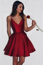 Burgundy Cute Simple Spaghetti Straps Homecoming Dress Party Dress PG125 by pgmdress