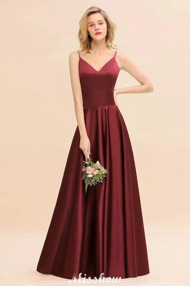 Burgundy Evening Maxi Dress Charming V-Neck Backless Wedding Party Dress by misshow.com
