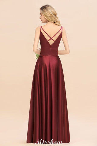 Burgundy Evening Maxi Dress Charming V-Neck Backless Wedding Party Dress