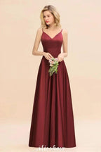 Burgundy Evening Maxi Dress Charming V-Neck Backless Wedding Party Dress by misshow.com